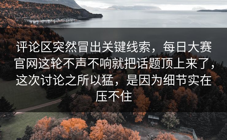 评论区突然冒出关键线索，每日大赛官网这轮不声不响就把话题顶上来了，这次讨论之所以猛，是因为细节实在压不住